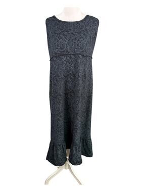 Fresh Produce L Sleeveless Midi Dress Tiered Ruffle Hem Black Blue Floral Shift
